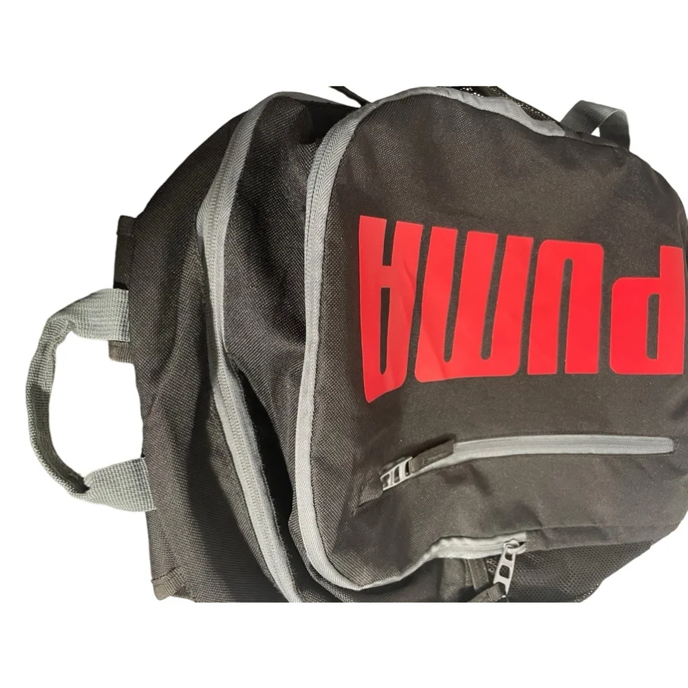 PUMA Wanderer Backpack, Black/Red, gray adjustable straps unisex BTS gym bag